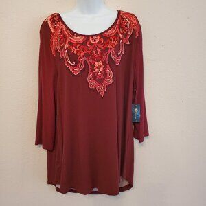 NWT JM Collection Women's Long Knit Top Scoop Neck 3/4 Sleeve, Size XXL.